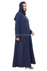 Front Open Abaya with Buttons Closure in Arwa Crush Crepe 30051 Smokey Blue