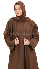 Front Open Nida Abaya with Buttons 30051 Chestnut Brown