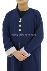 Girls 2 IN 1 Front Open Abaya With attached Inner Slip Dress Navy Blue