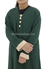 Girls 2 IN 1 Front Open Abaya With attached Inner Slip Dress Emerald Green