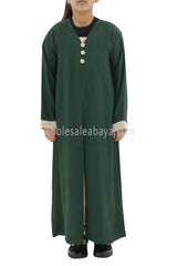 Girls 2 IN 1 Front Open Abaya With attached Inner Slip Dress Emerald Green