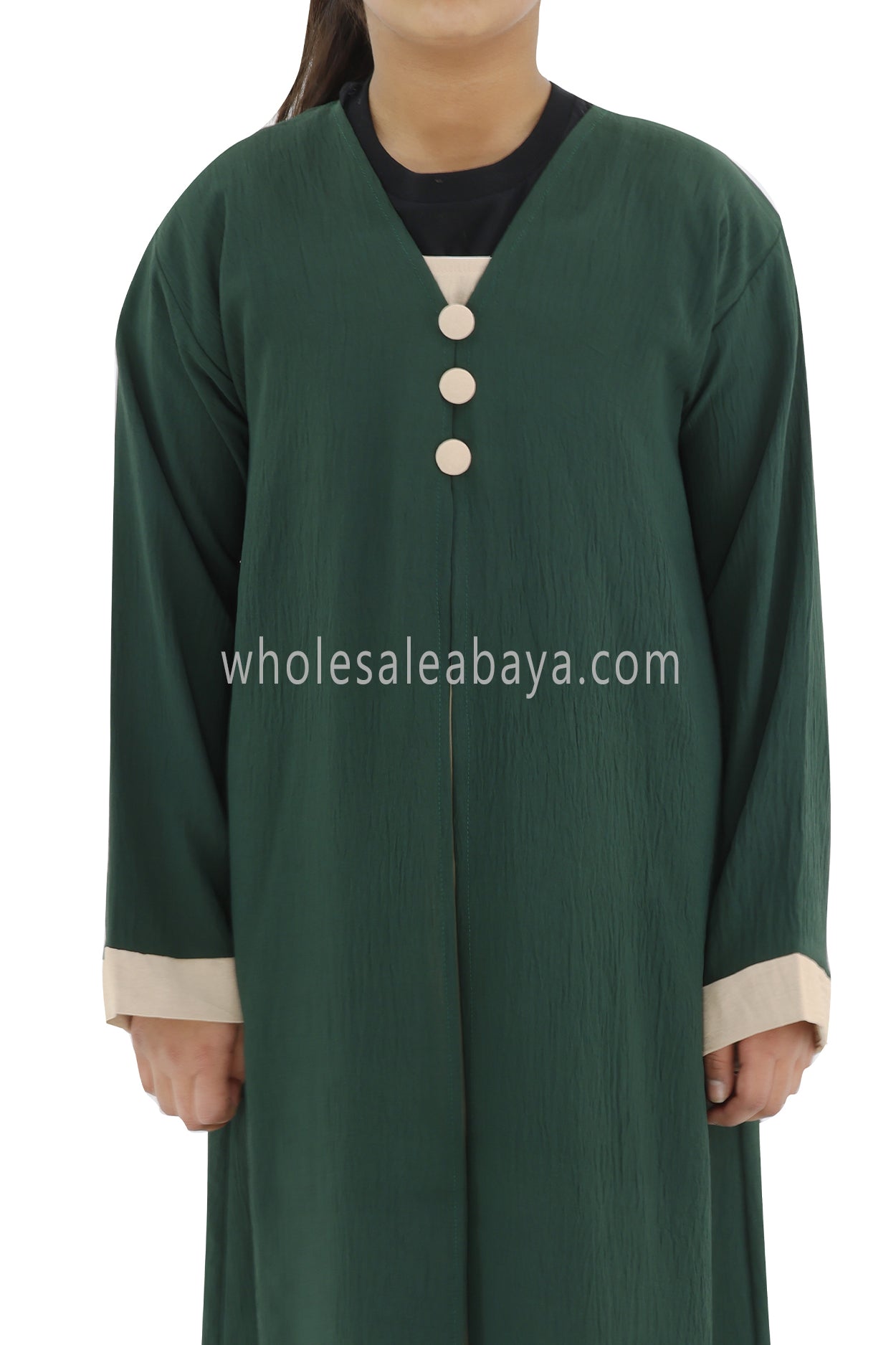 Girls 2 IN 1 Front Open Abaya With attached Inner Slip Dress Emerald Green