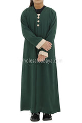 Girls 2 IN 1 Front Open Abaya With attached Inner Slip Dress Emerald Green