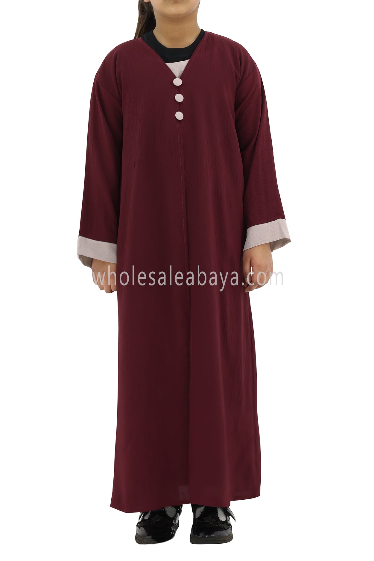 Girls 2 IN 1 Front Open Abaya With attached Inner Slip Maroon