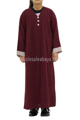 Girls 2 IN 1 Front Open Abaya With attached Inner Slip Maroon