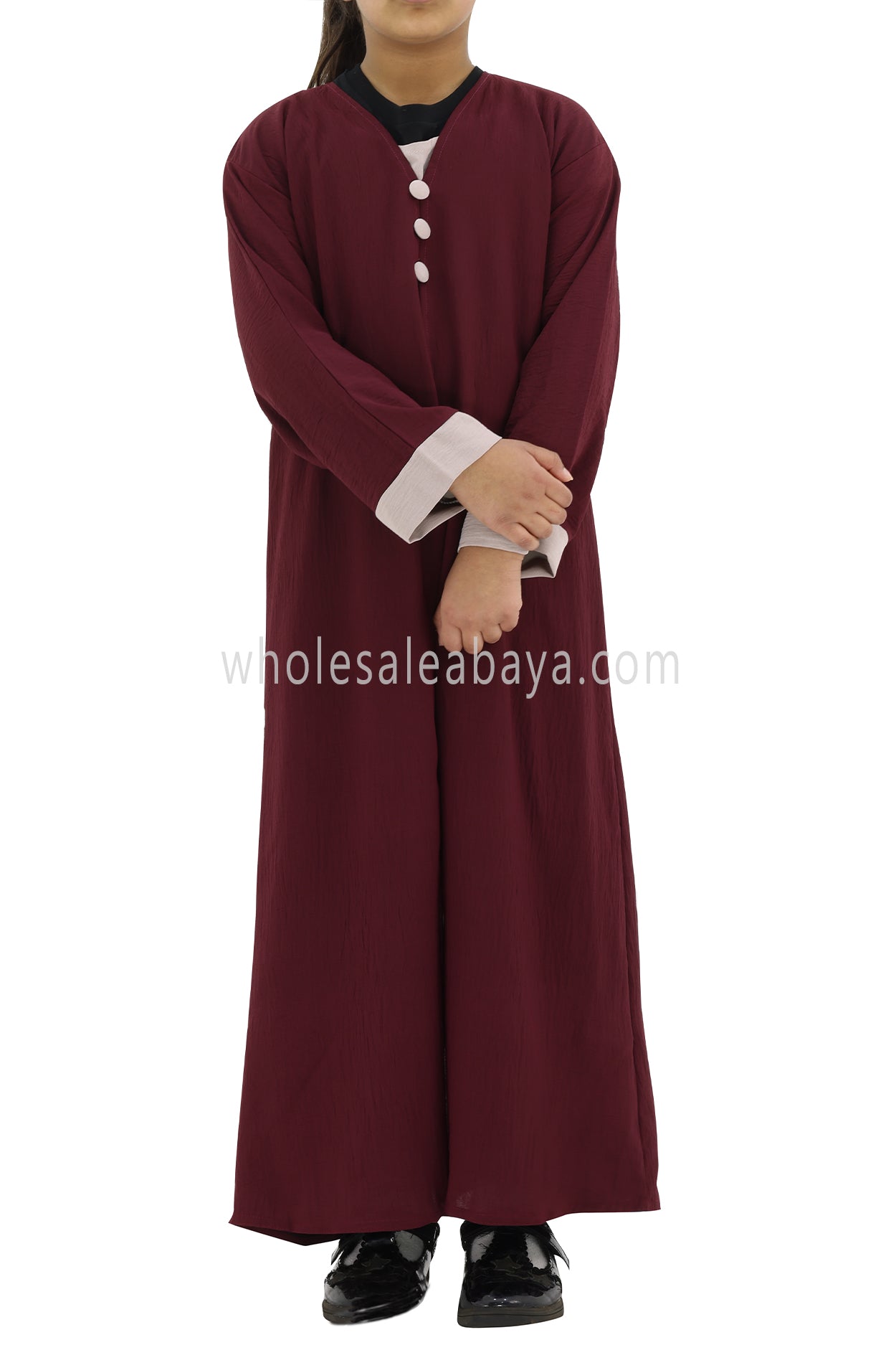 Girls 2 IN 1 Front Open Abaya With attached Inner Slip Maroon