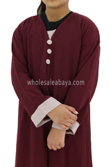 Girls 2 IN 1 Front Open Abaya With attached Inner Slip Maroon