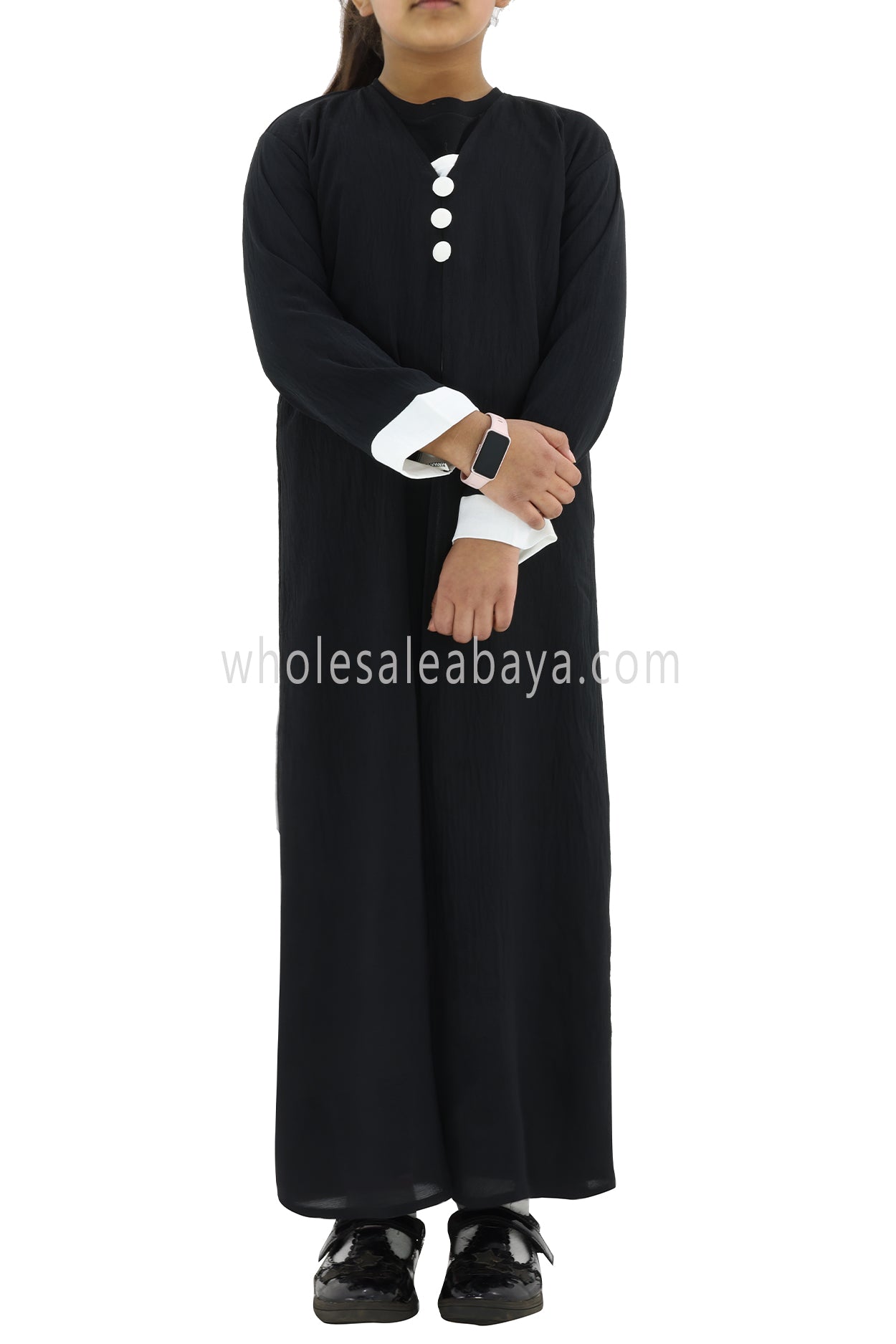 Girls 2 IN 1 Front Open Abaya With attached Inner Slip Dress Black