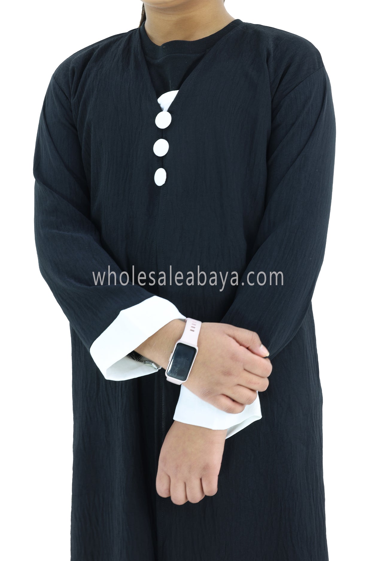Girls 2 IN 1 Front Open Abaya With attached Inner Slip Dress Black