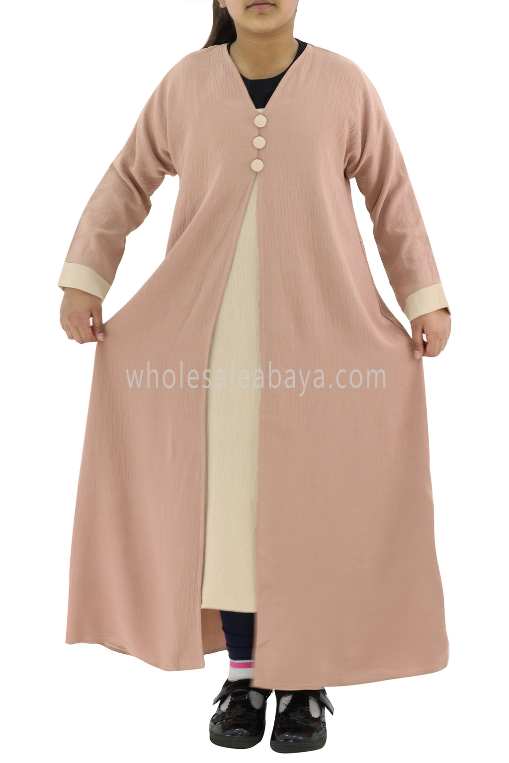 Girls 2-in-1 Front Open Abaya Attached Inner Sleeve | Best Wholesale Price