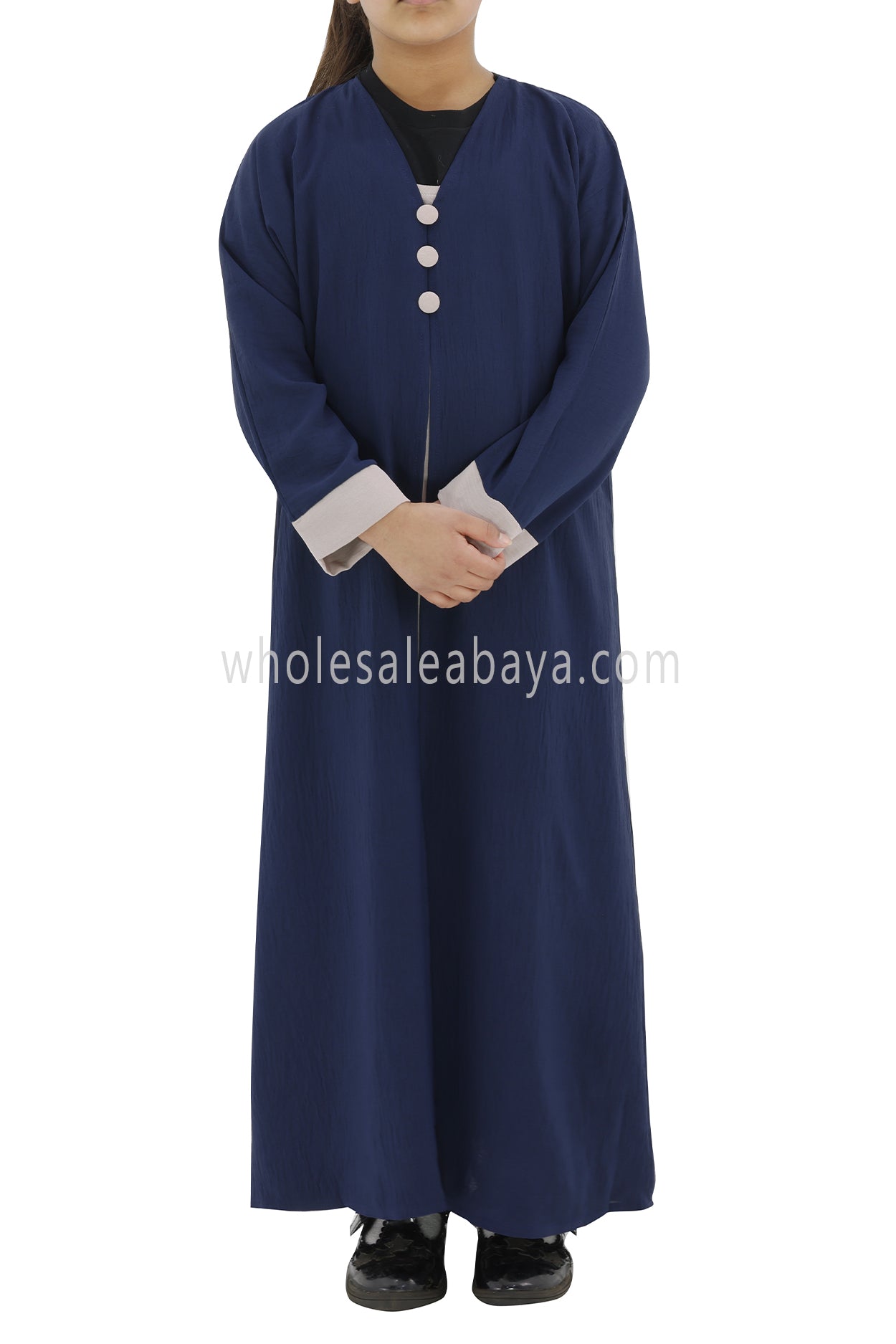 Girls 2 IN 1 Front Open Abaya With attached Inner Slip Dress Navy Blue