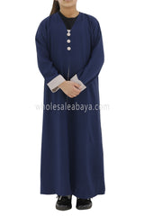 Girls 2 IN 1 Front Open Abaya With attached Inner Slip Dress Navy Blue