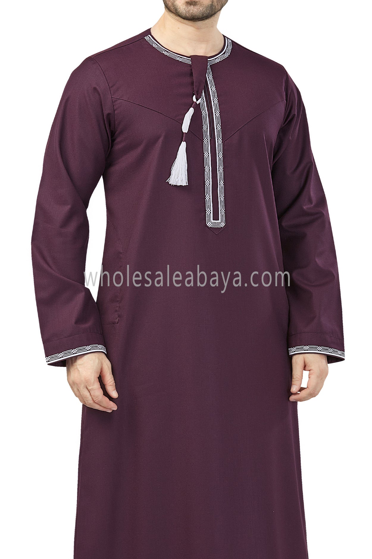 Premium Embroidered Omani Tassel Thoube Burgundy