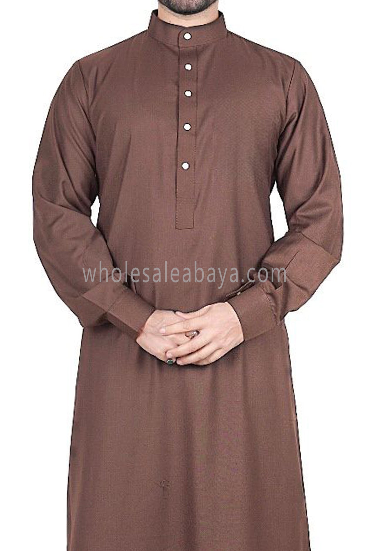 Men's Plain Thoube with Designer Button Brown Colour