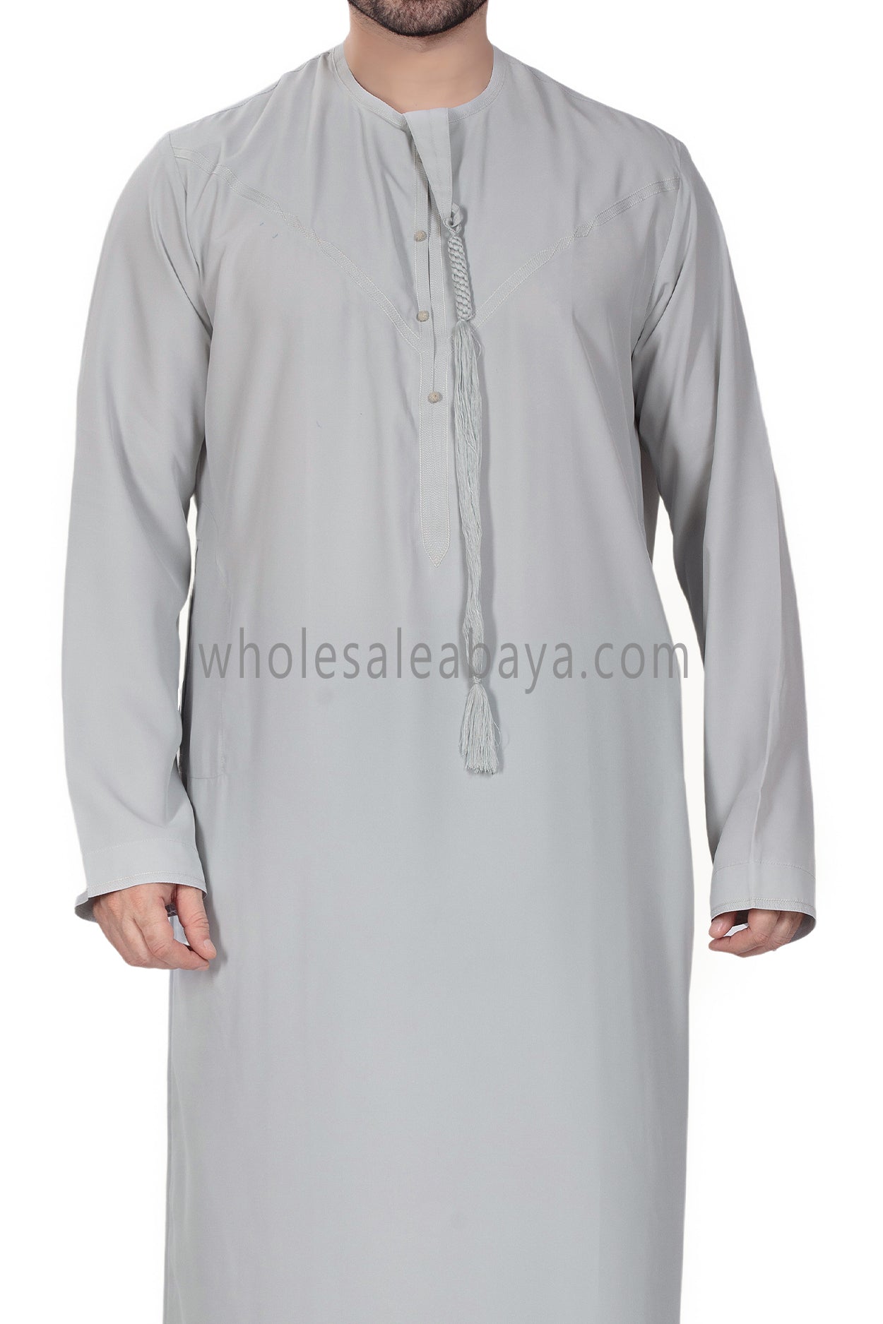 Men's Premium Emirati Thoube  With Buttons & Tassel Dove Grey