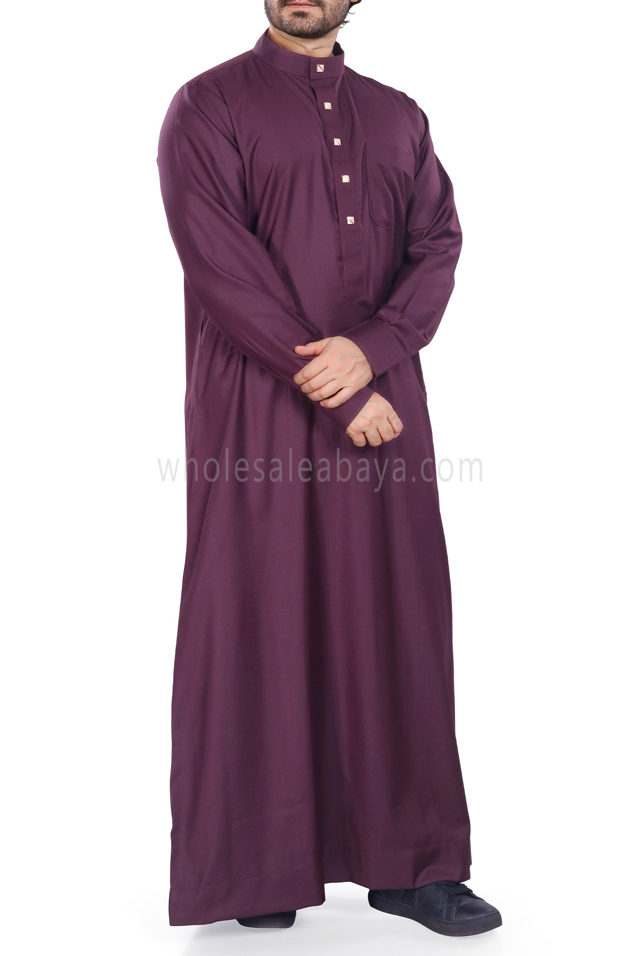 Plain Collar Thoube With Designer Buttons Burgundy