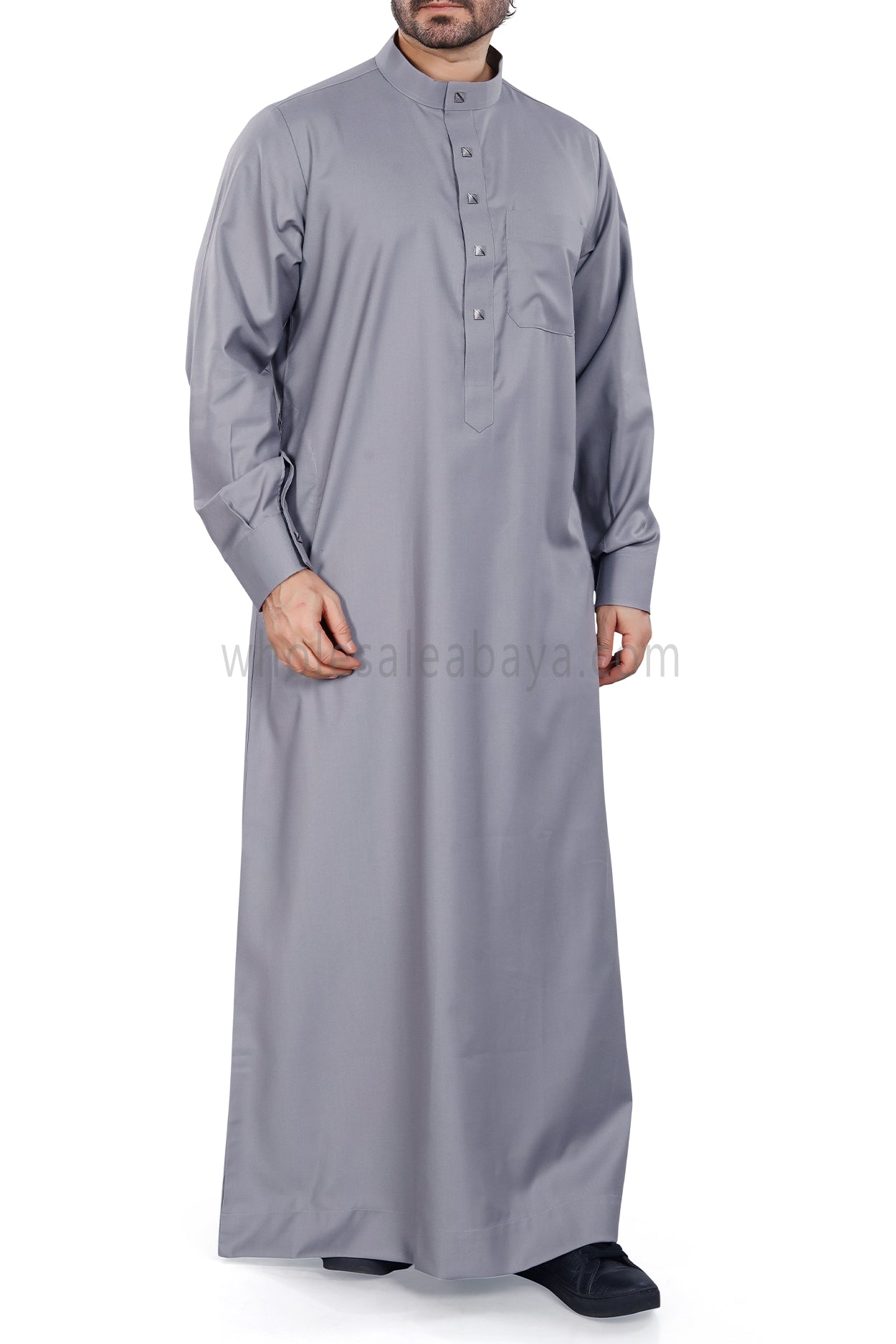 Plain Collar Thoube With Designer Buttons Light Grey