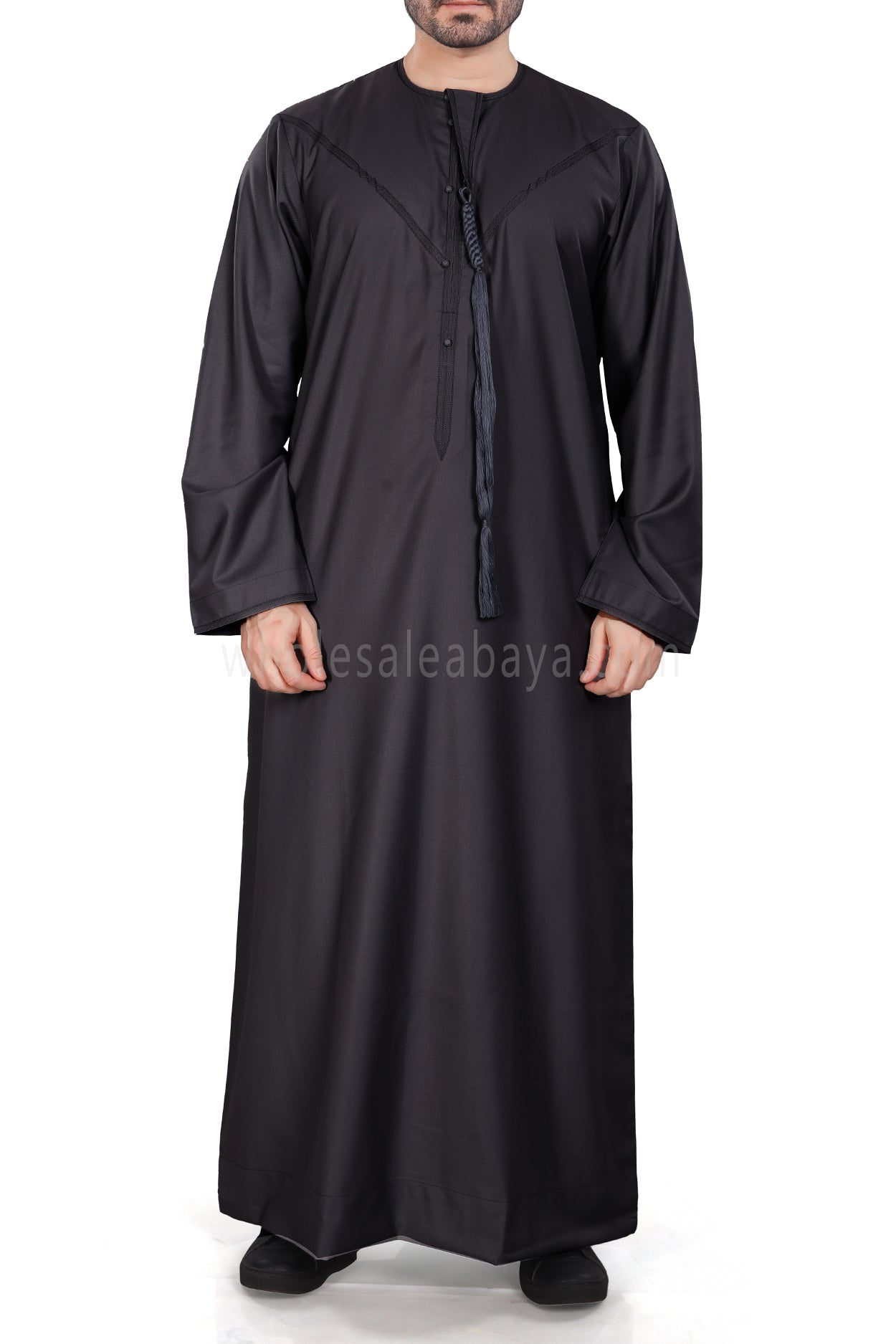 Men's Premium Emirati Thoube  With Zip & Tassel  Charcoal Grey