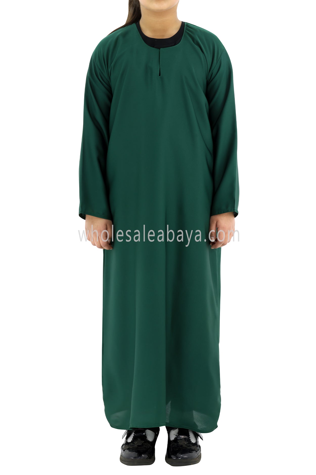 Girls Closed Plain Abaya With Straight Cut Emerald Green