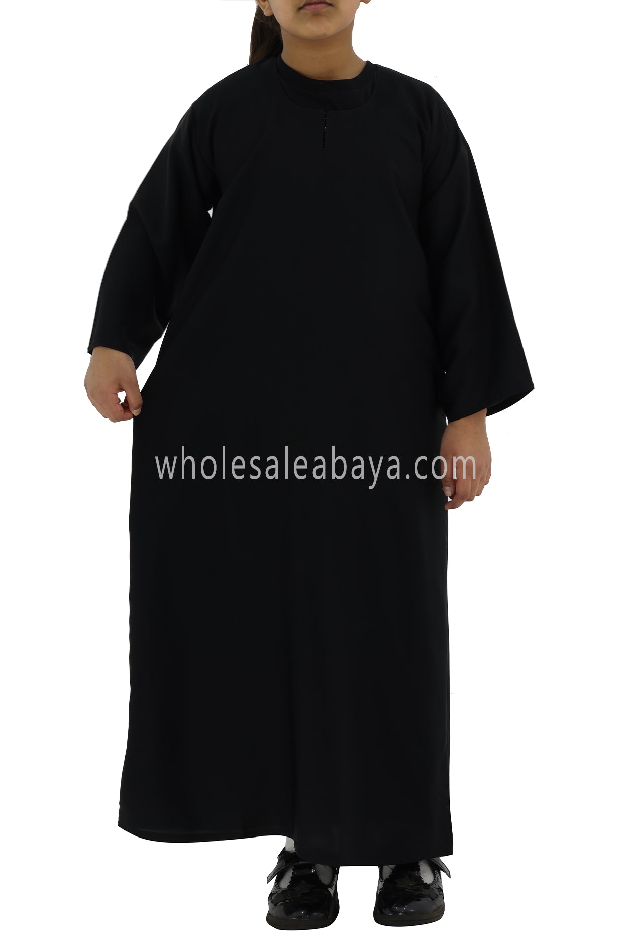 Girls Closed Plain Abaya With Straight Cut Black