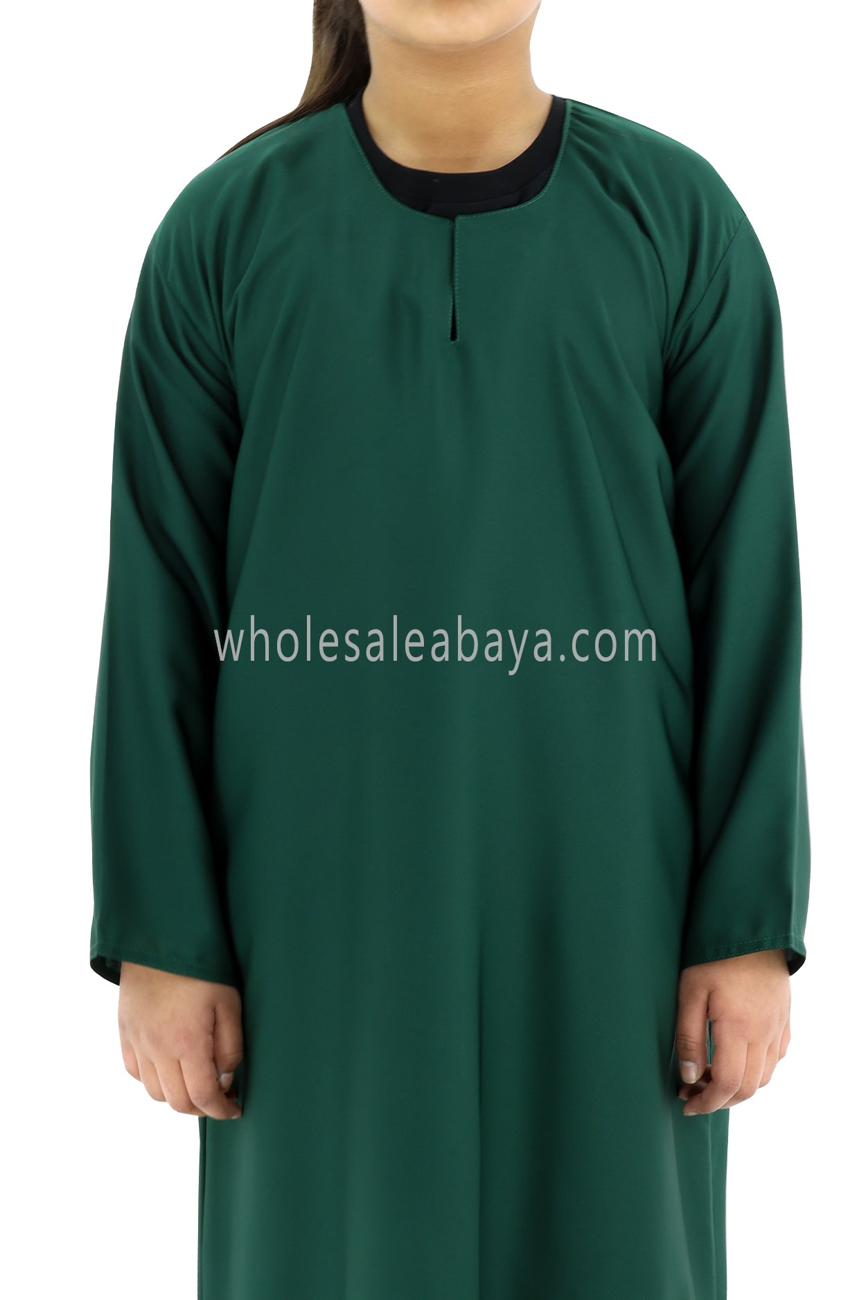 Girls Closed Plain Abaya With Straight Cut Emerald Green