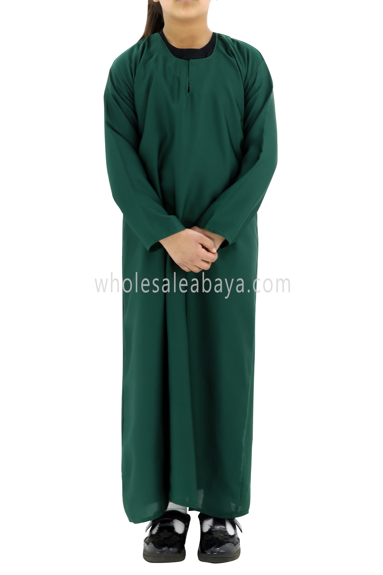 Girls Closed Plain Abaya With Straight Cut Emerald Green