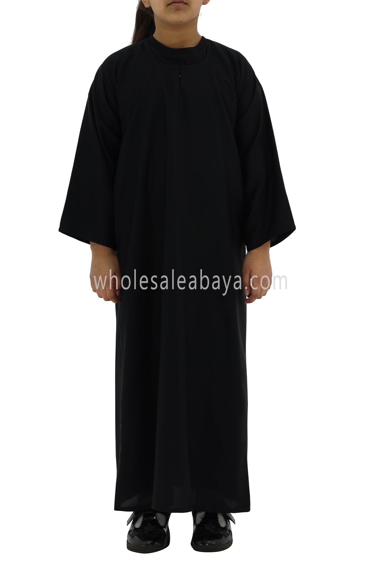 Girls Closed Plain Abaya With Straight Cut Black