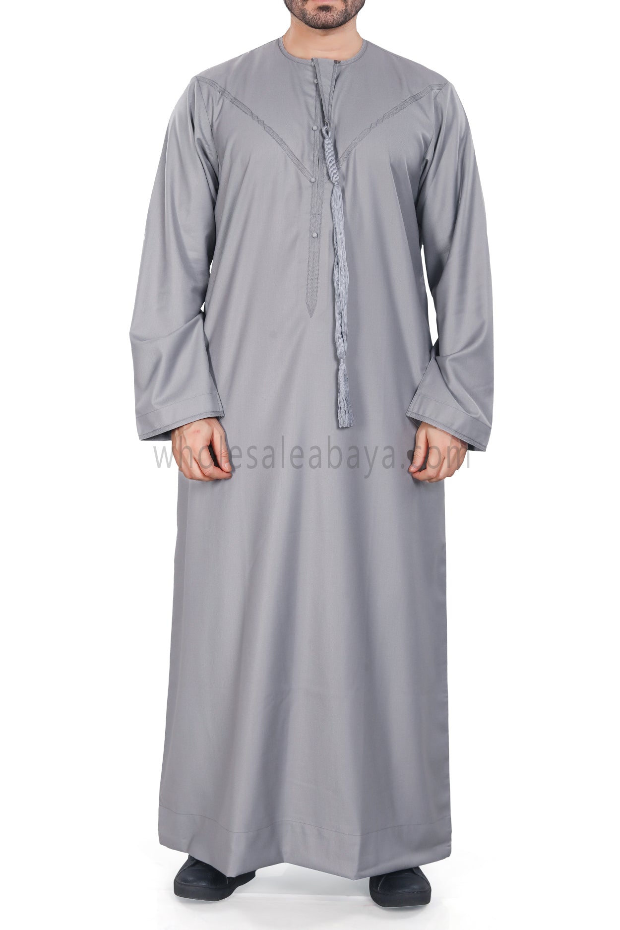 Men's Premium Emirati Thoube  With Buttons & Tassel  Light Grey