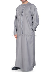 Men's Premium Emirati Thoube  With Buttons & Tassel  Light Grey