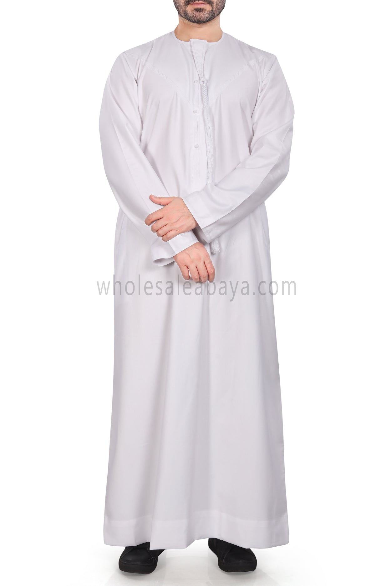 Men's Premium Emirati Thoube  With Buttons & Tassel  White