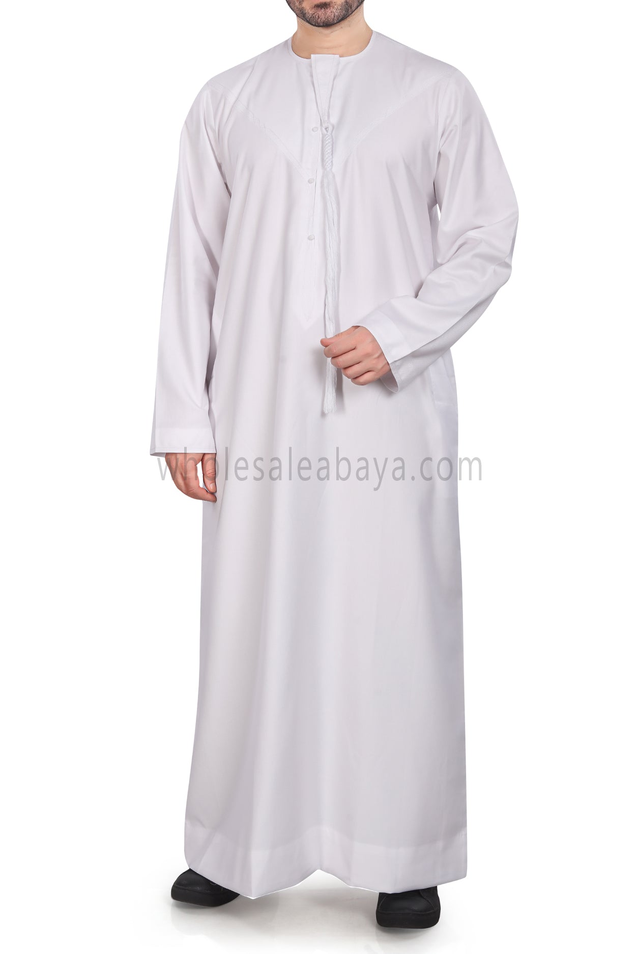 Men's Premium Emirati Thoube  With Buttons & Tassel  White