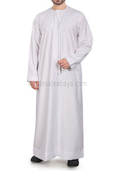 Men's Premium Emirati Thoube  With Buttons & Tassel  White