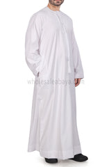 Men's Premium Emirati Thoube  With Buttons & Tassel  White