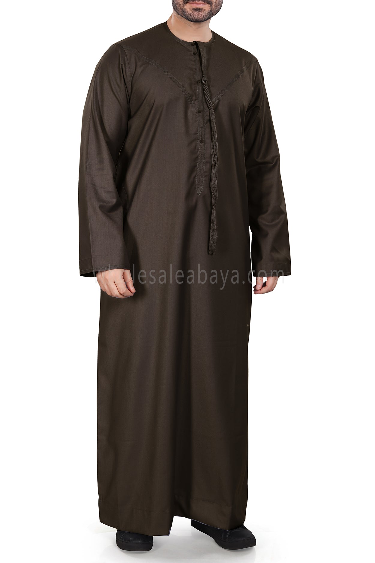 Men's Premium Emirati Thoube  With Zip & Tassel Olive Green