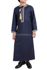 Boy's Omani Thoube With Designer Embroidery and Tassel Blue Grey Gold