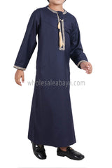 Boy's Omani Thoube With Designer Embroidery and Tassel Blue Grey Gold