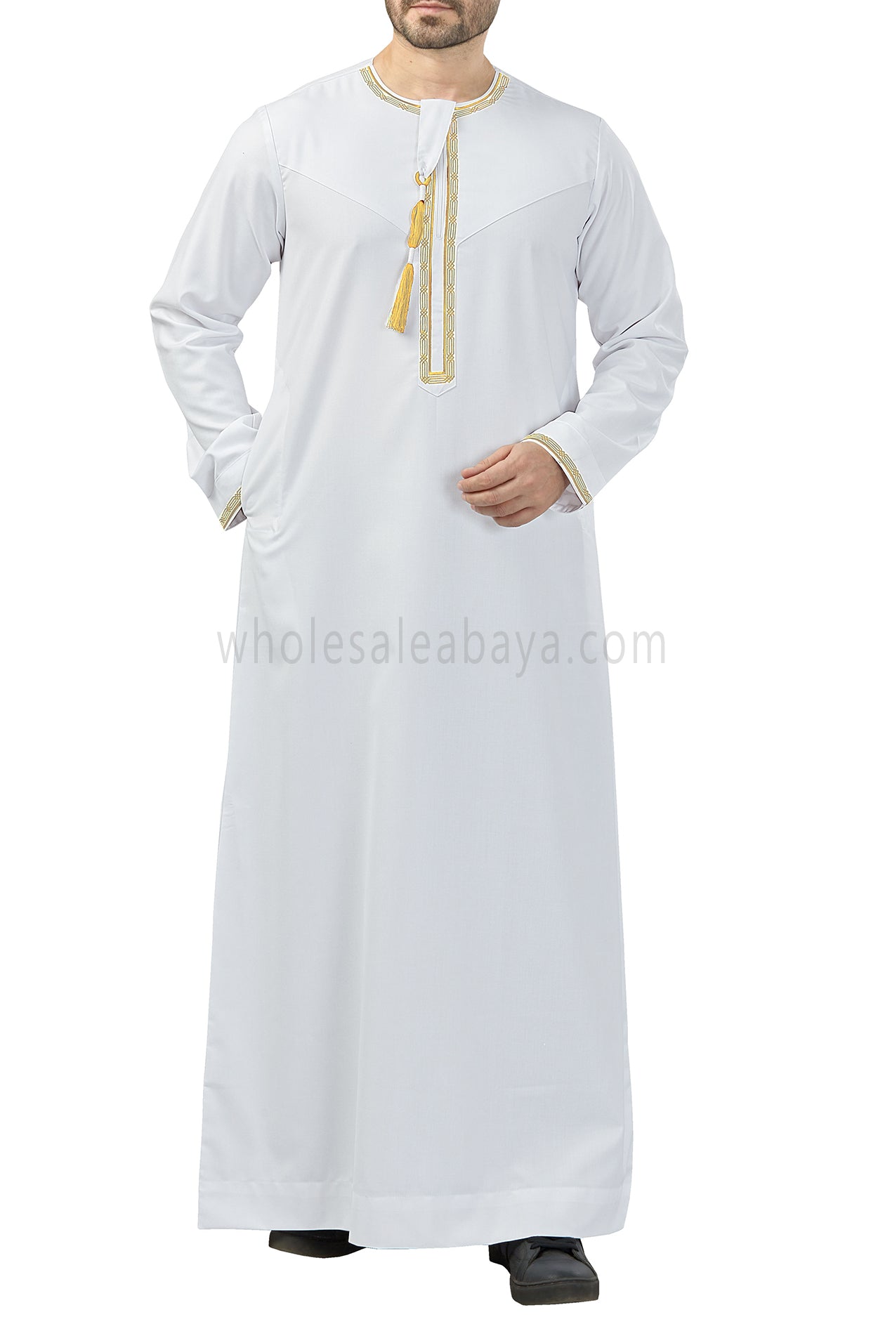 Premium Embroidered Omani Tassel 90060 White and Gold