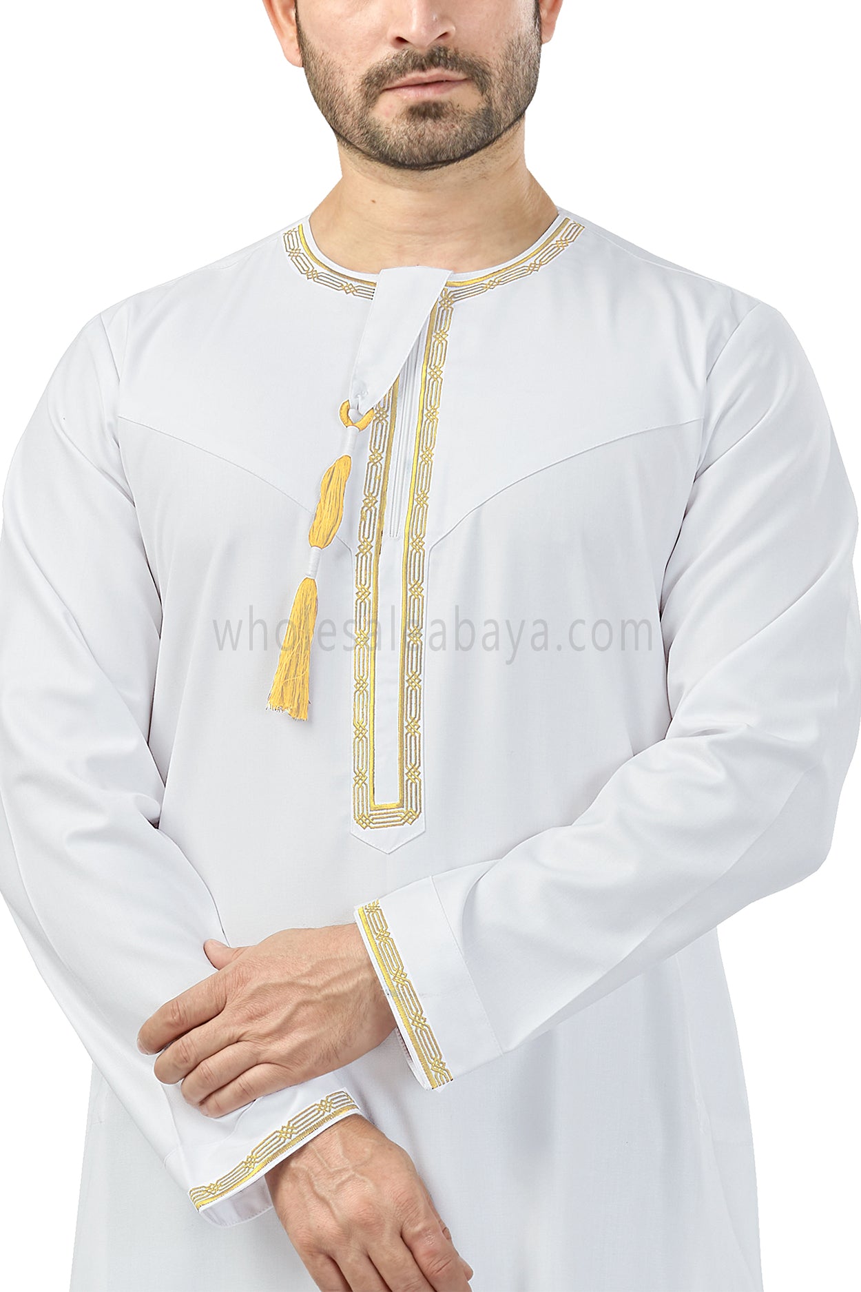 Premium Embroidered Omani Tassel 90060 White and Gold