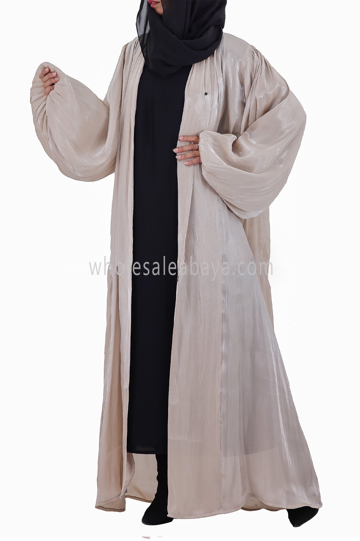 Women's Premium Organza Abaya With Balloon Sleeves Beige
