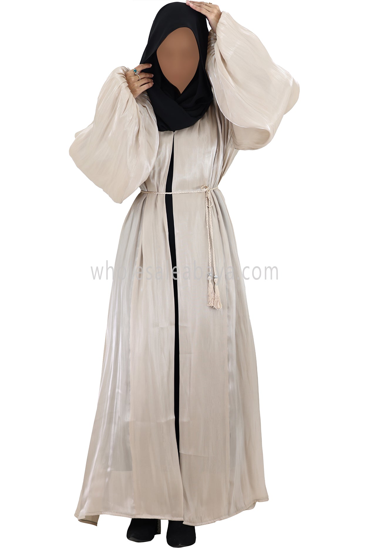 Women's Premium Organza Abaya With Balloon Sleeves Beige