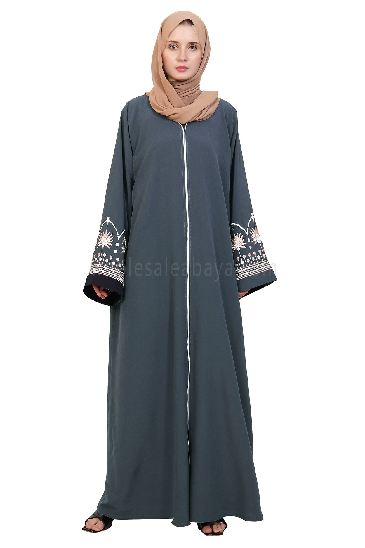 Open Abaya With Embroidered Sleeves 30527