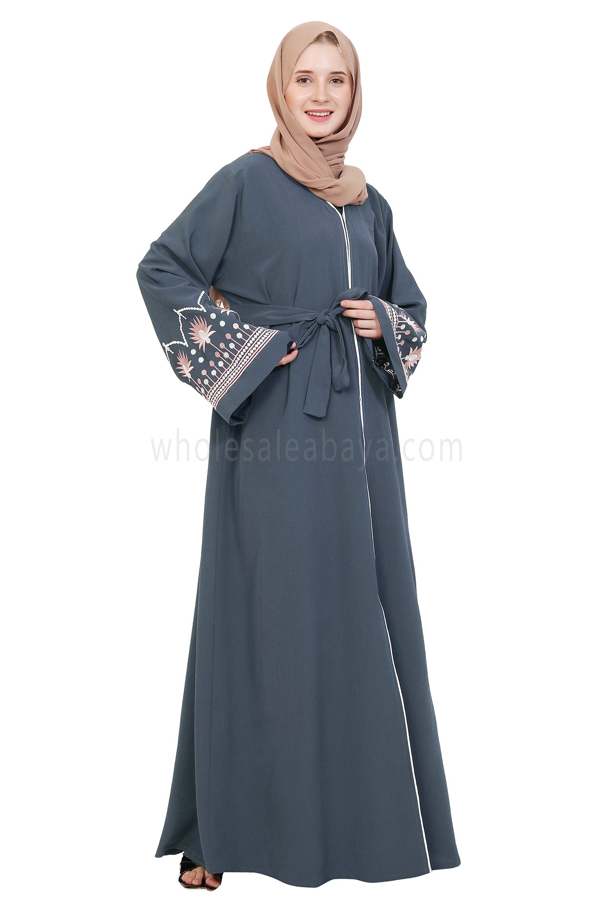 Open Abaya With Embroidered Sleeves 30527