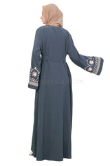 Open Abaya With Embroidered Sleeves 30527