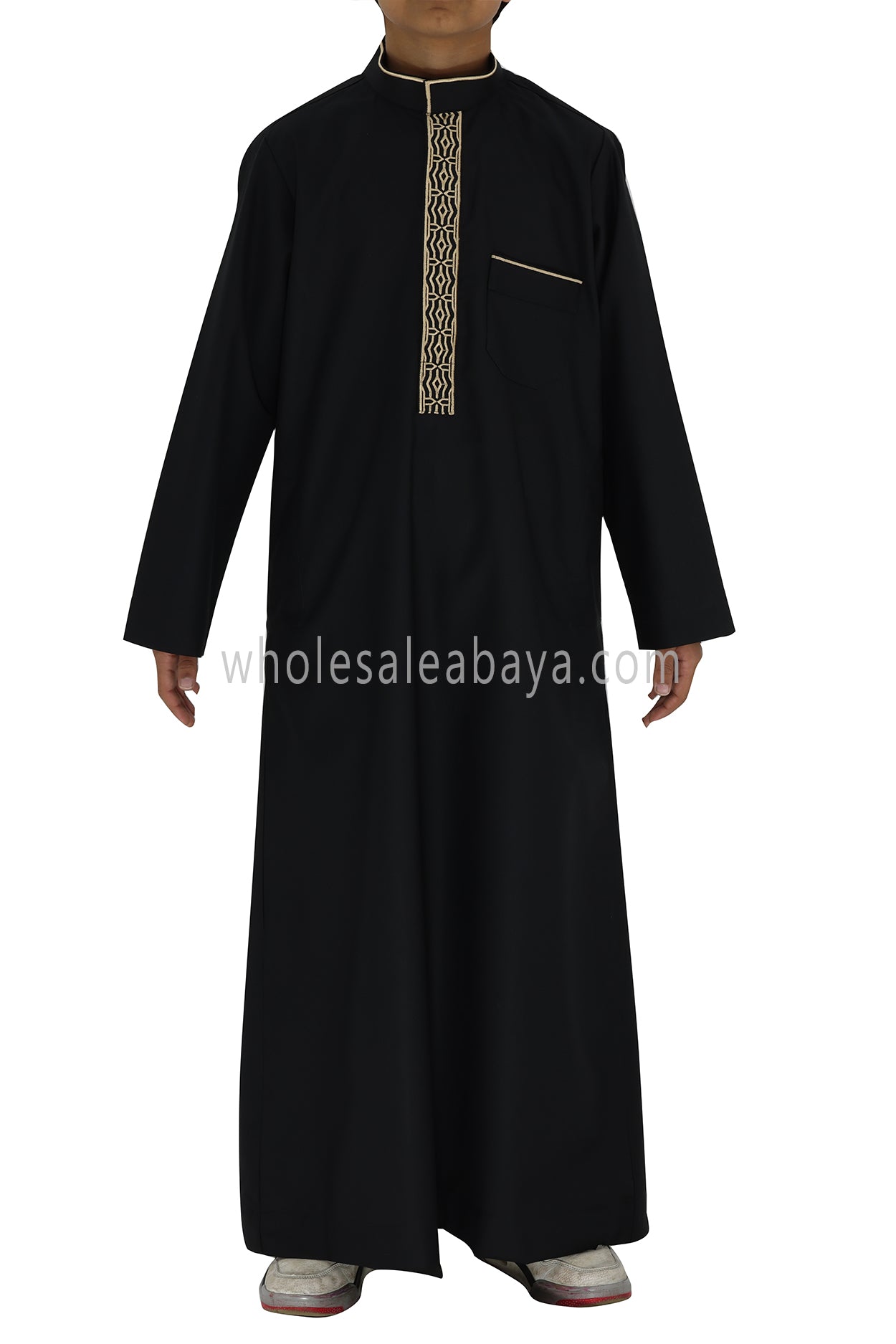 Boy's Elegant Collar Thoube With Embroidery Black