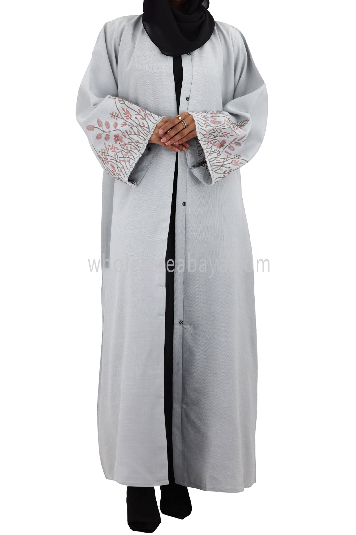 Premium Front Open Abaya With Embroidered Sleeve Melange