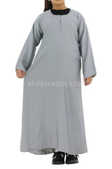 Girls Closed Plain Abaya With Straight Cut Light Grey