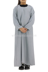 Girls Closed Plain Abaya With Straight Cut Light Grey