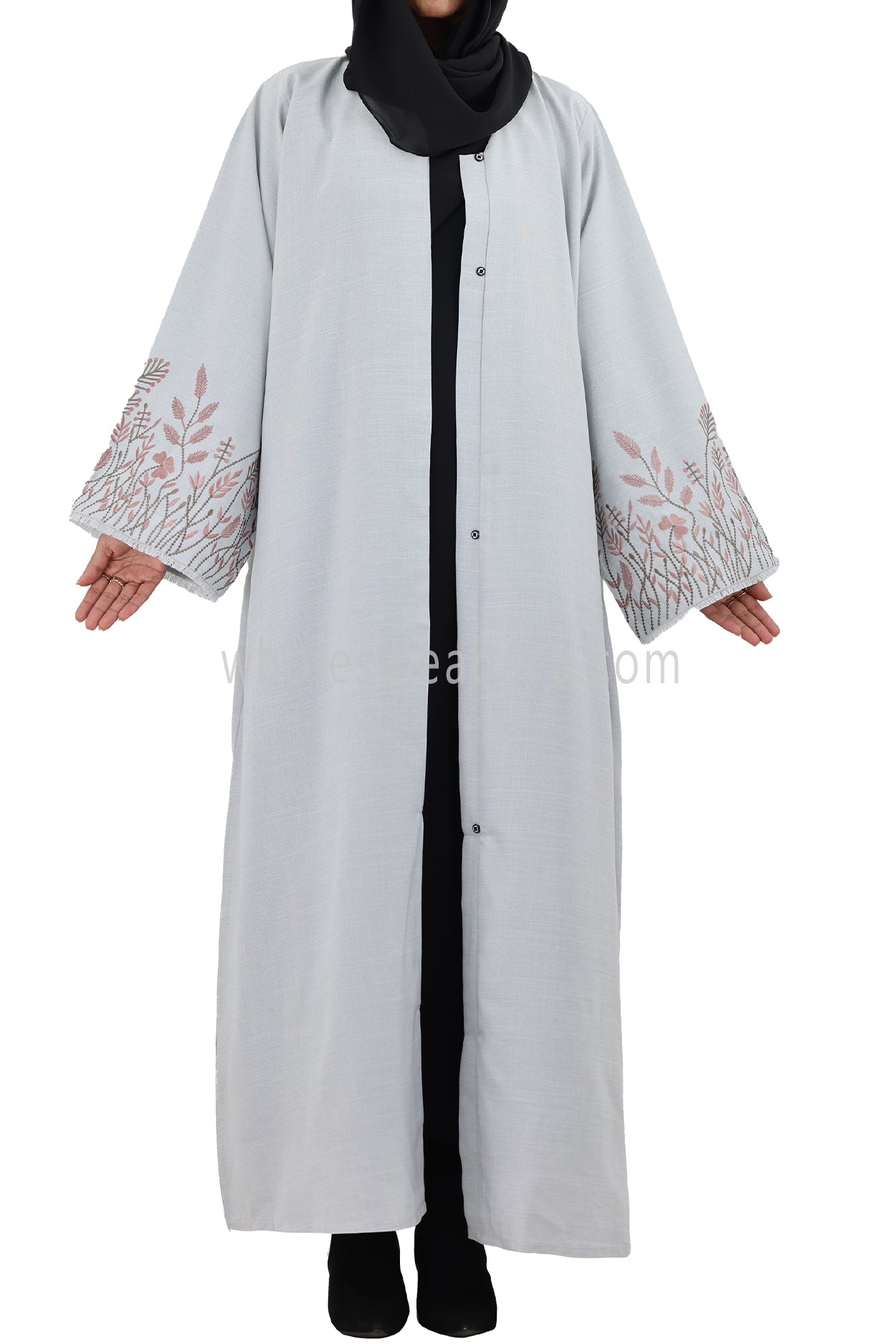 Premium Front Open Abaya With Embroidered Sleeve Melange