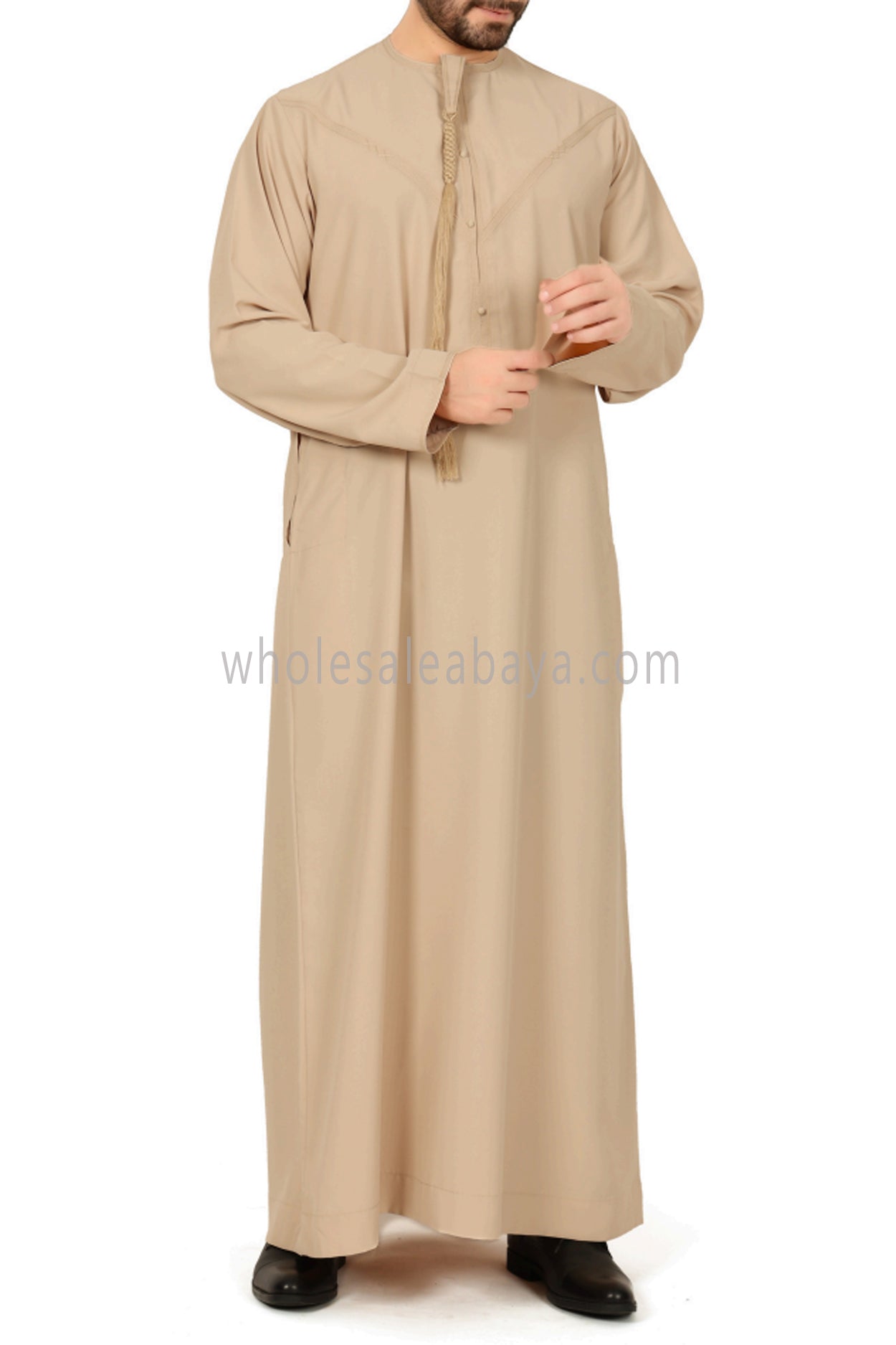 Men's Premium Emirati Thoube  With Buttons & Tassel Golden Sand