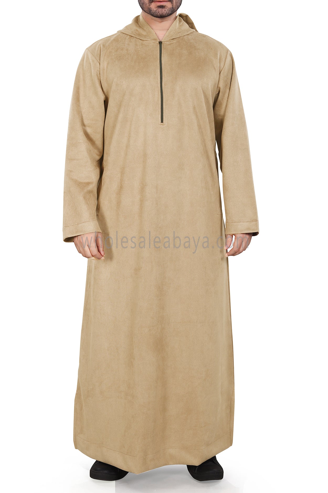 Premium Suede Hooded Thoube 90016 Light Beige